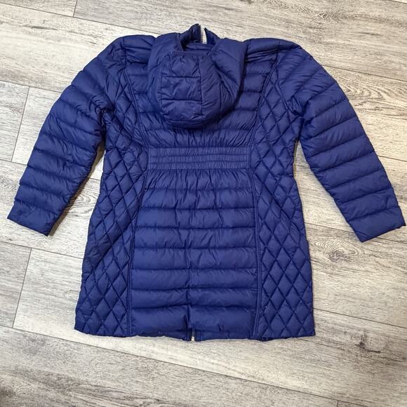 Michael Kors Woman Packable Down Over Coat XL Blue Quilted Puffy Hooded Light - Picture 2 of 9